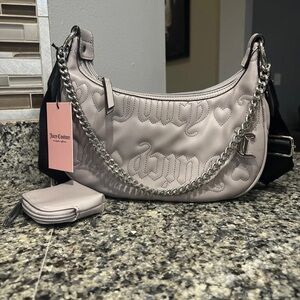Juicy Couture Gull Grey Quilted Crossbody Purse Half Moon With Coin Purse